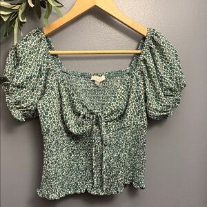 Blush Green Floral Smocked Off-Shoulder Crop Top